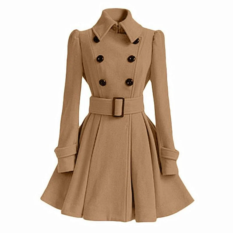 2019 Women's Medium-length Coats Fashion Classic Double Breasted Belt Thickening overcoat High quality Casual Outerwear