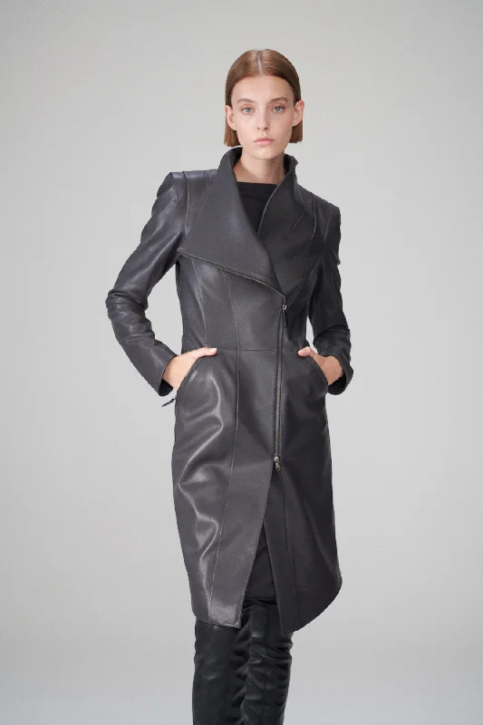 Alyson - Anthracite Leather Coat