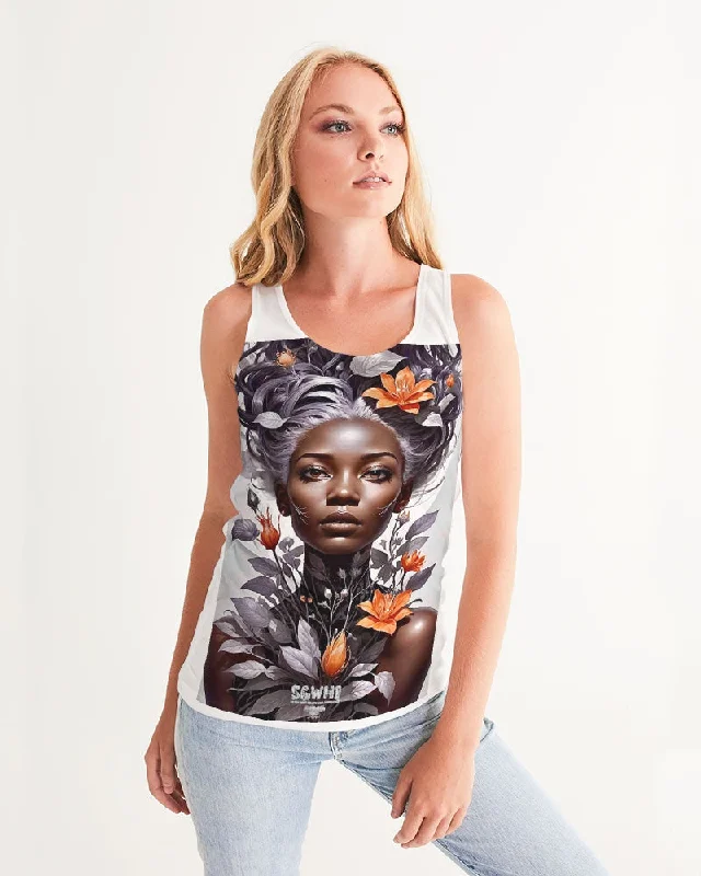 Beautiful black silver grey hair blossom women Women's All-Over Print Tank