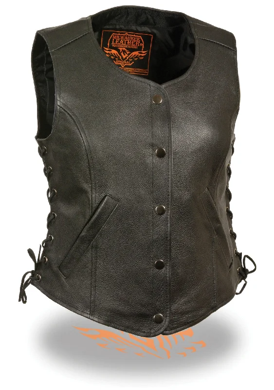 Motorcycle Classic Ladies Leather vest with Side laces and 2 Gun pockets