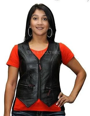 MOTORCYCLE LADIES LEATHER VEST WITH ZIPPERS NEW. COW HIDE WITH TWO ZIPPERS