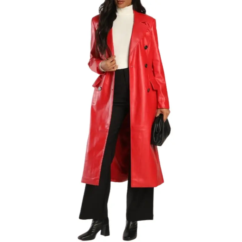 Red Leather Coat With Belt