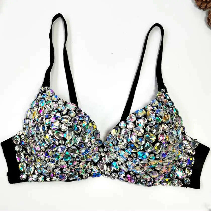 Sexy Diamonds Beaded Tank Tops For Women Nightclub Party Bustier Bra Corset Ultra-Short Backless Slim Cropped Top Camis Y3086