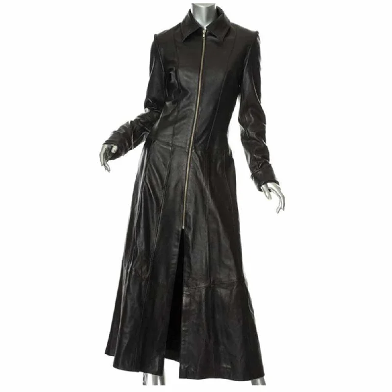 Women Matrix Long Length Genuine Leather Coat