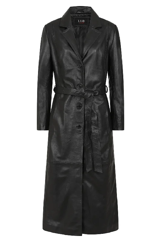 Women's Long Leather Classic Genuine Coat - 'LOLA'