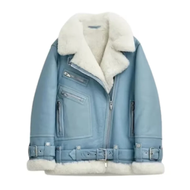 Women Light Blue Bomber Jacket RAF Aviator Stylish